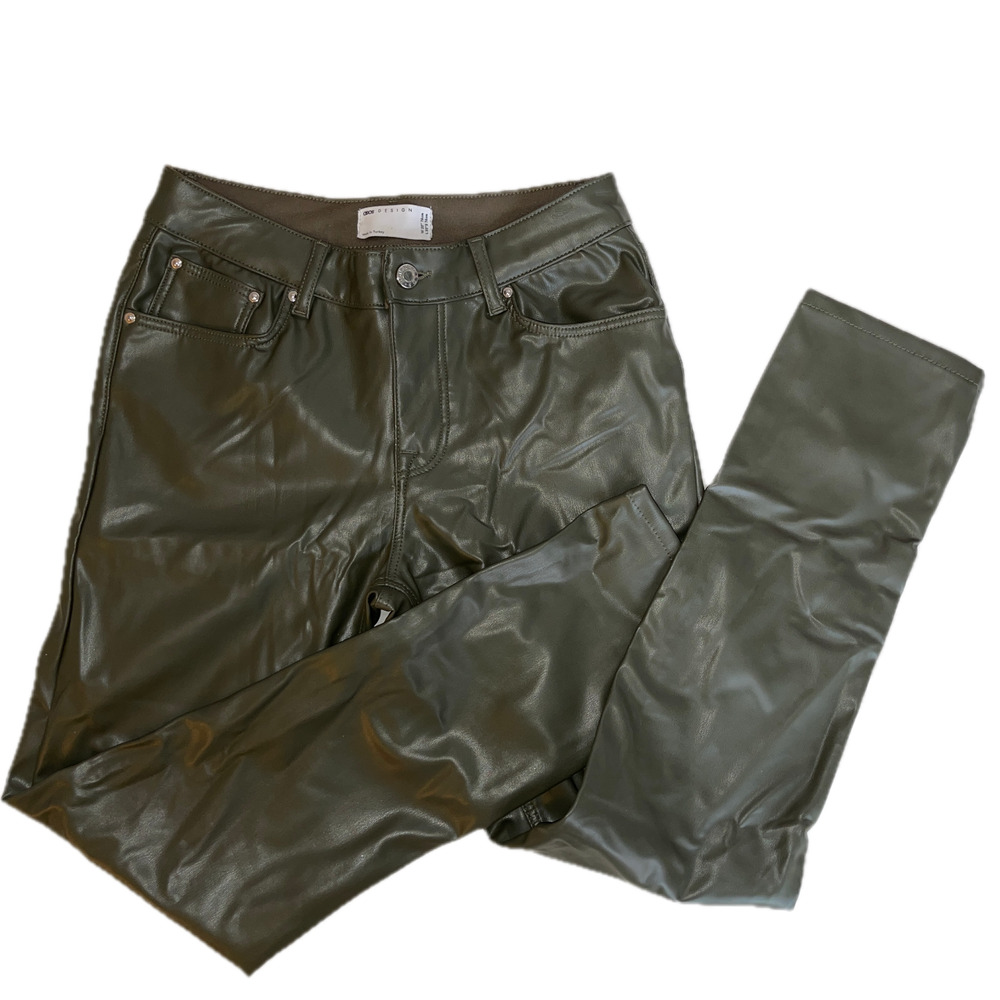 ASOS Design Mens 30x30 Dark Khaki Green Faux Leather Pants